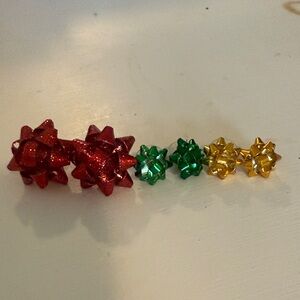 Festive Red, Green, and Gold Gift Bow Earings